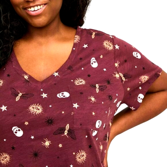 ❤️NWT VINTAGE TORRID SKULL PRINT POCKET TEE - SOFT COTTON - HALLOWEEN PLUS SIZE - Picture 7 of 14